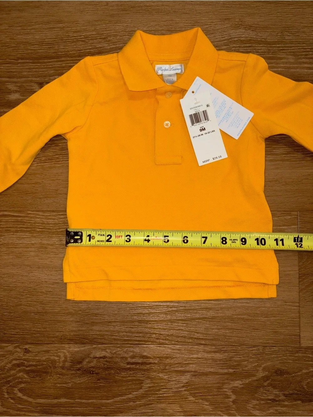 Infant Toddler Kids Ralph Lauren Gold Long Sleeve Polo Size 9M New